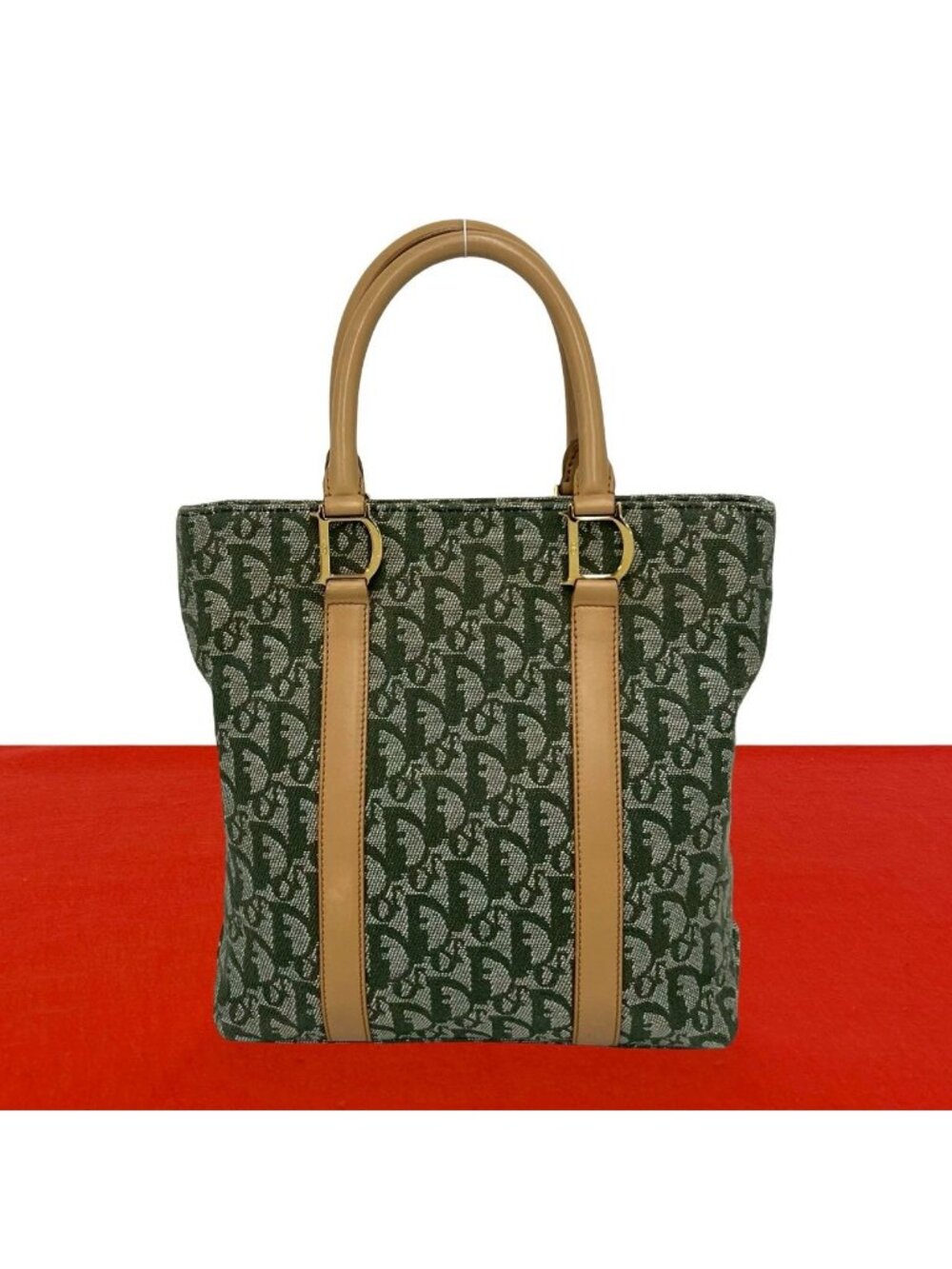 Dior Vintage Trotter CD Logo Canvas Leather Handbag Khaki